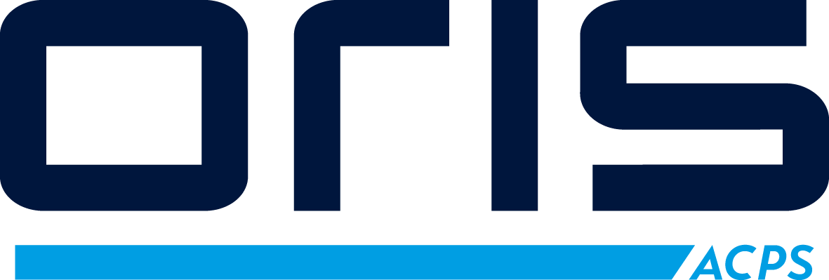 Donkerblauw OMS-logo met turquoise onderlijn en de letters ACPS